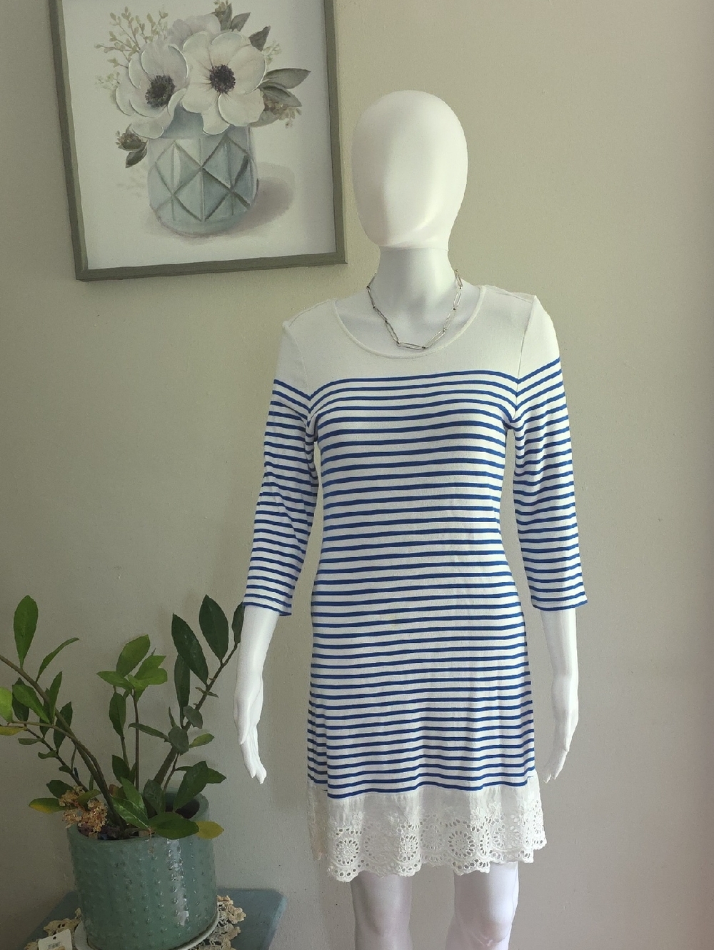 Market & Spruce Blue and White Striped Lace-Hem Tunic